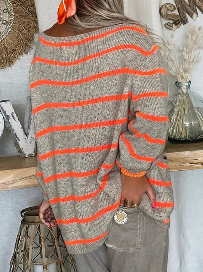 Elegantní pruhovaný svetr s kulatým výstřihem