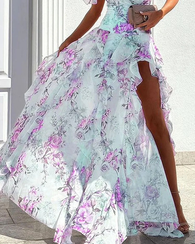 Elegantní šaty s potiskem na jedno rameno