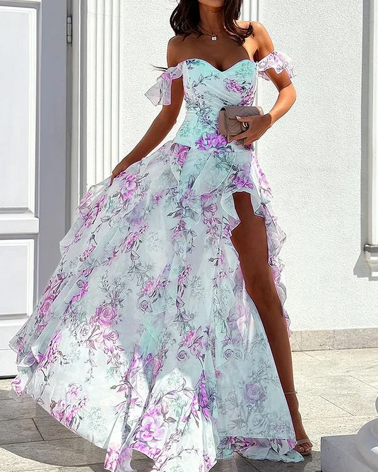 Elegantní šaty s potiskem na jedno rameno