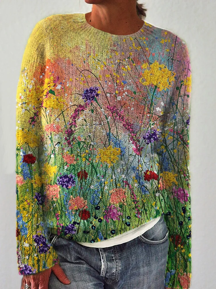 Útulný svetr s květinami olejomalba umělecká díla