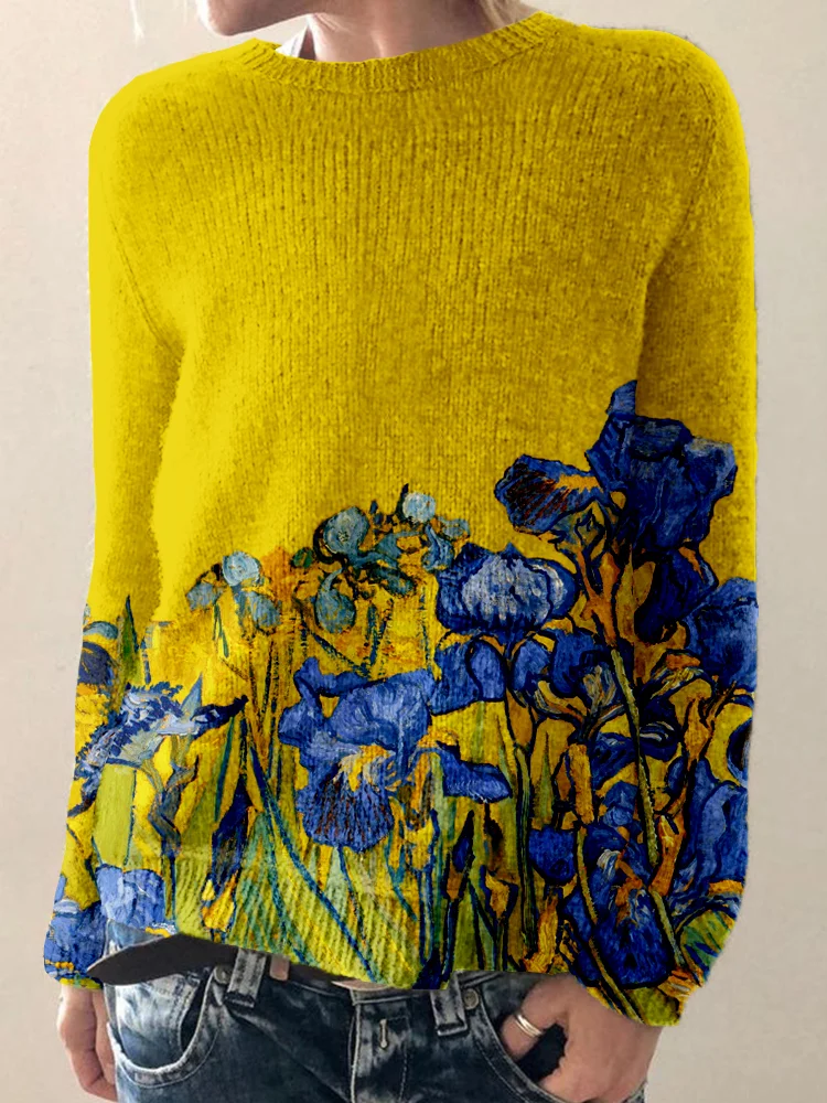 Příjemný svetr s grafikou inspirovanou uměním Classy Irises