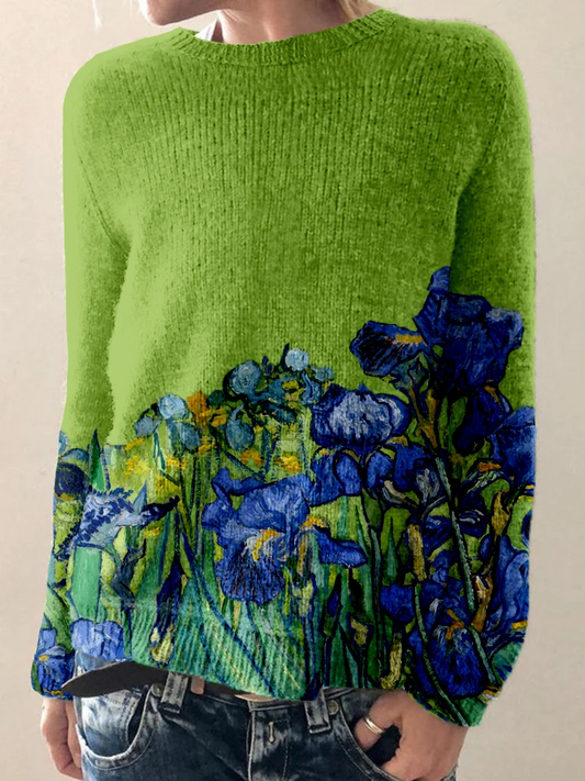 Příjemný svetr s grafikou inspirovanou uměním Classy Irises
