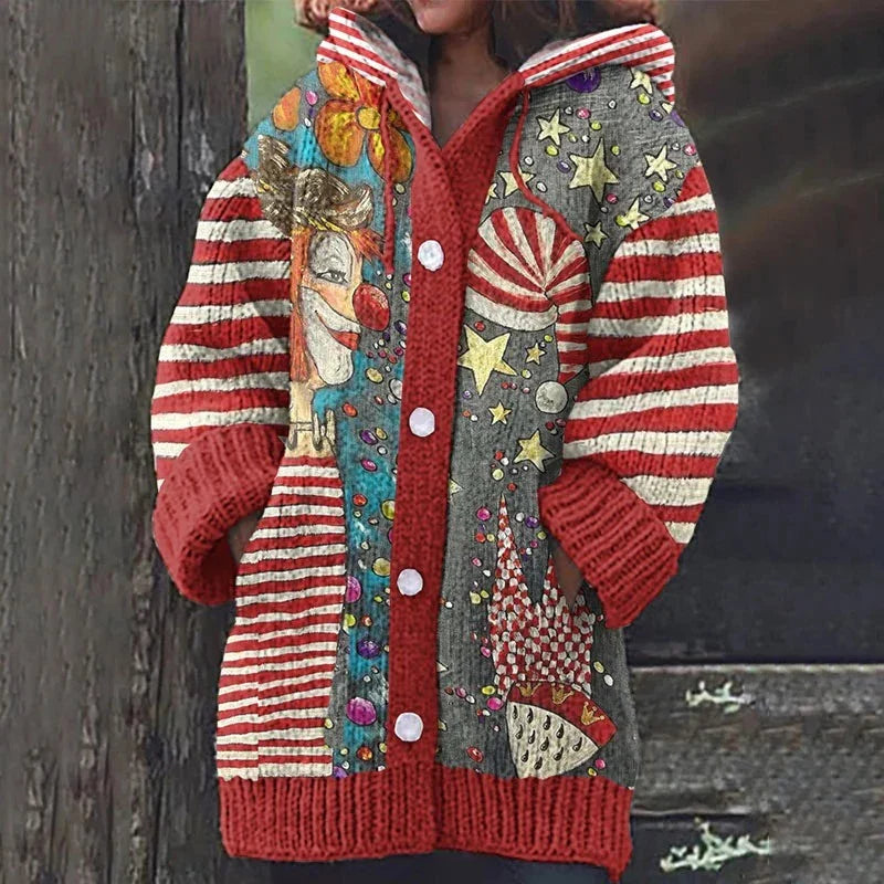 COLONIA Carnival Clown Stripes Ležérní pletený svetr s kapucí