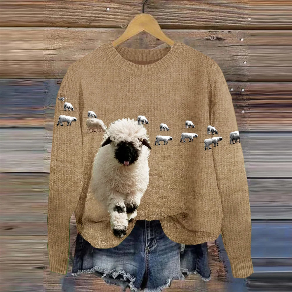 Příjemný pletený svetr s kulatým výstřihem a potiskem Stray Sheep