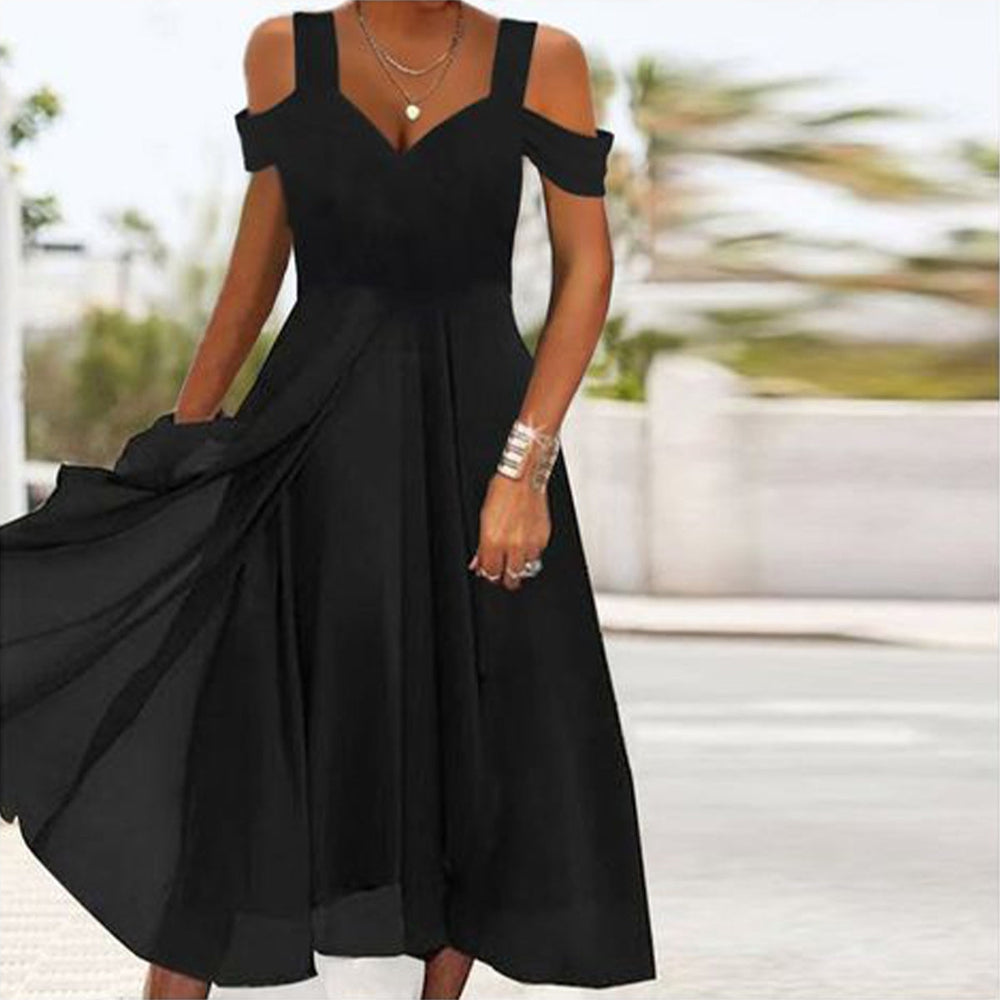 Černé midi šaty s rovným popruhem
