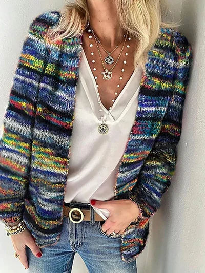 Ležérní barevný blok svetr pletený svetr