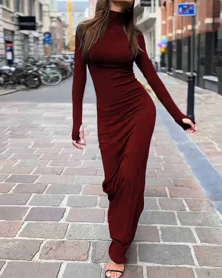 Kulatý výstřih svetr jednobarevné šaty s dlouhým rukávem