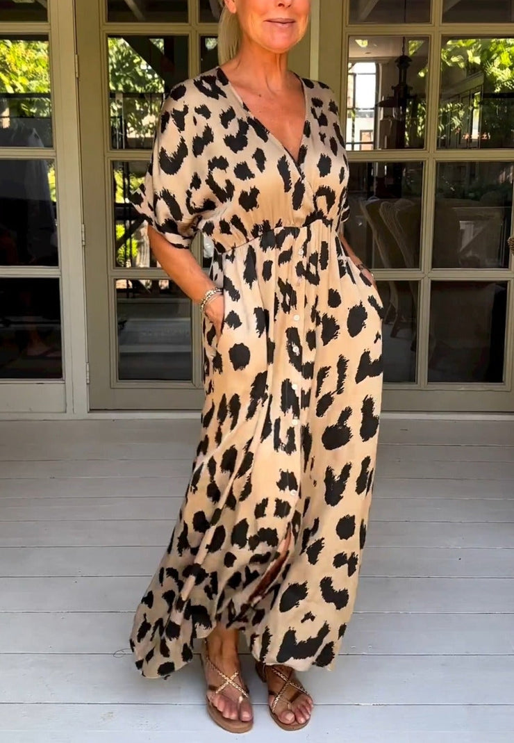 Divoké leopardí maxi šaty s výstřihem do V