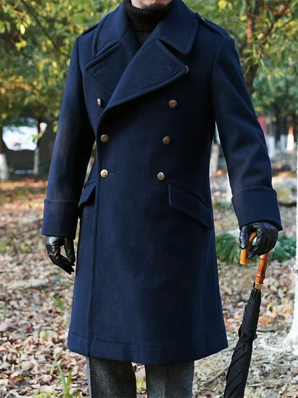 Brandom - Pánský stylový dvouřadový vlněný kabát s kapsami pro volný čas