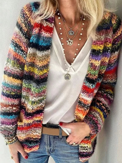 Ležérní barevný blok svetr pletený svetr