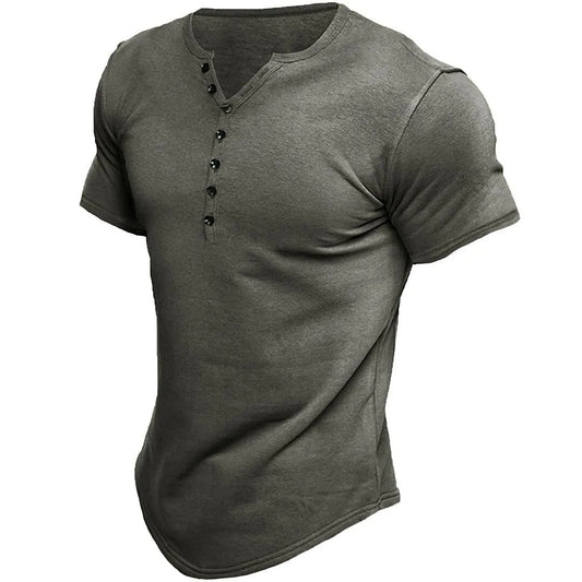 John - Pánské jednobarevné tričko Henley s krátkým rukávem Casual Vintage
