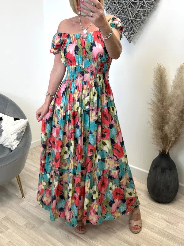 Kouzelné dlouhé maxi sluneční šaty s květinovým potiskem