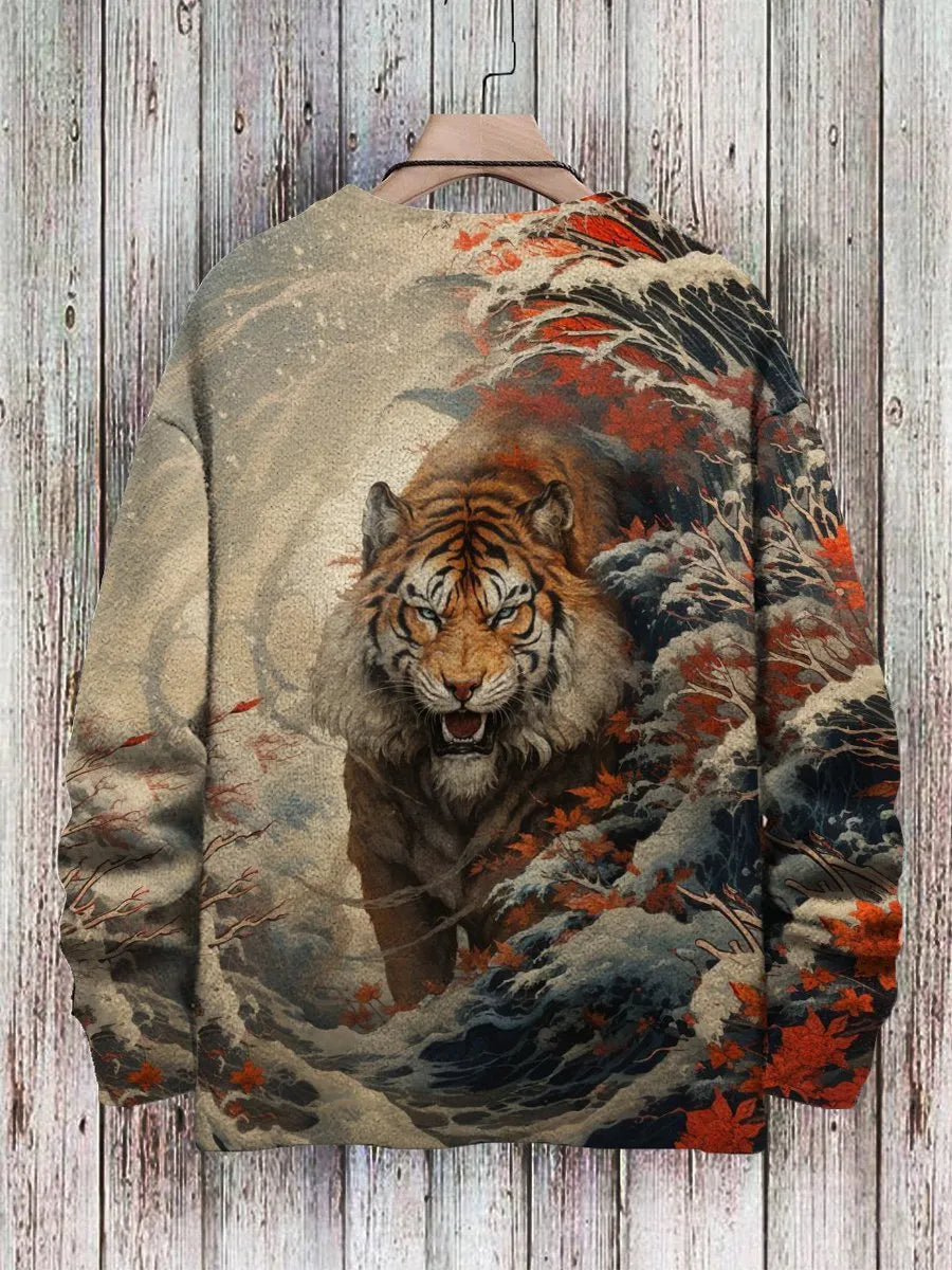 Pánský svetr Tiger Pattern Pullover Print Casual Pullover Sweater