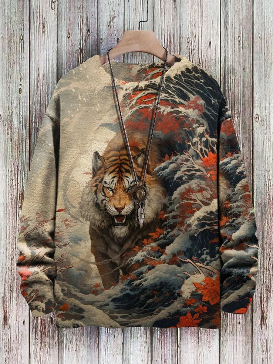 Pánský svetr Tiger Pattern Pullover Print Casual Pullover Sweater